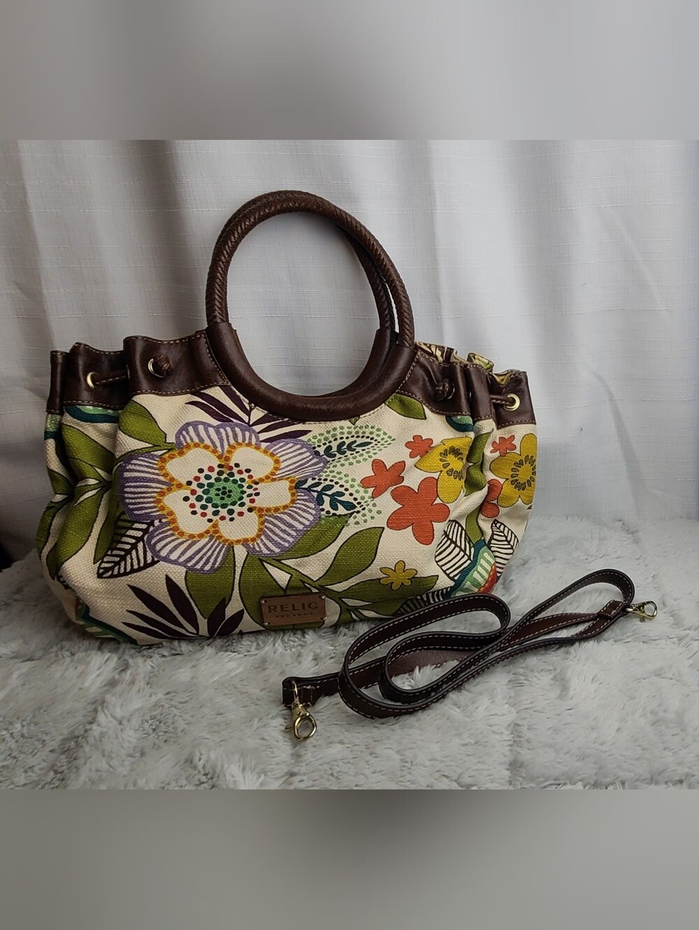 Relic by Fossil Retro Floral Canvas Bree Satchel with Crossbody Strap RLH8071